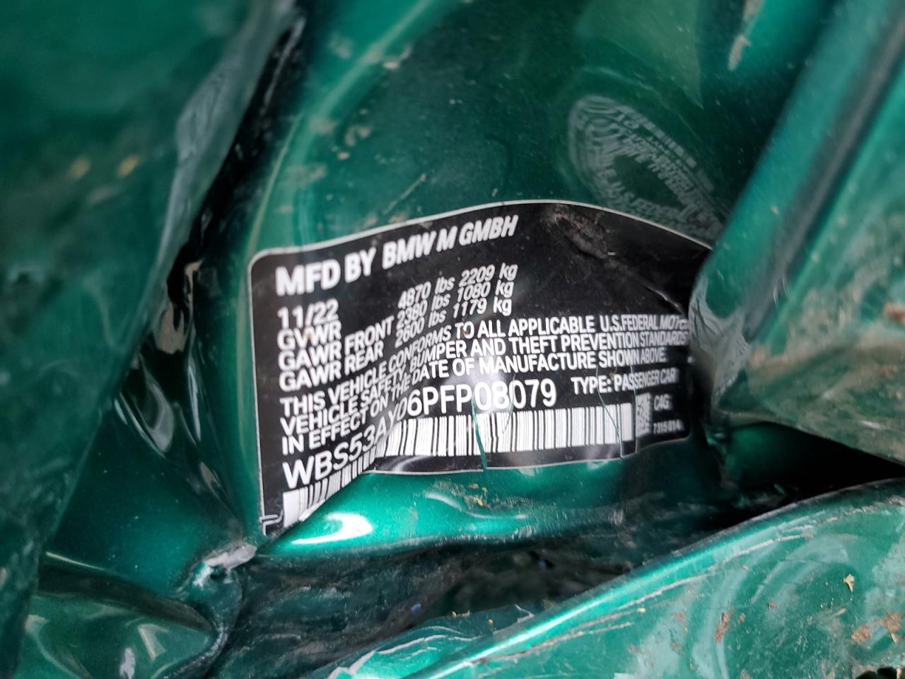 2023 BMW M3 VIN:WBS53AY06PFP08079