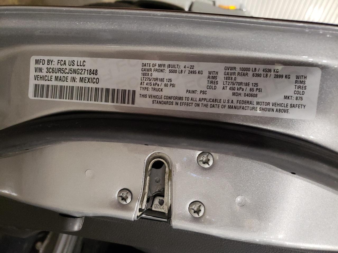 2022 RAM 2500 TRADESMAN VIN:3C6UR5CJ5NG271848