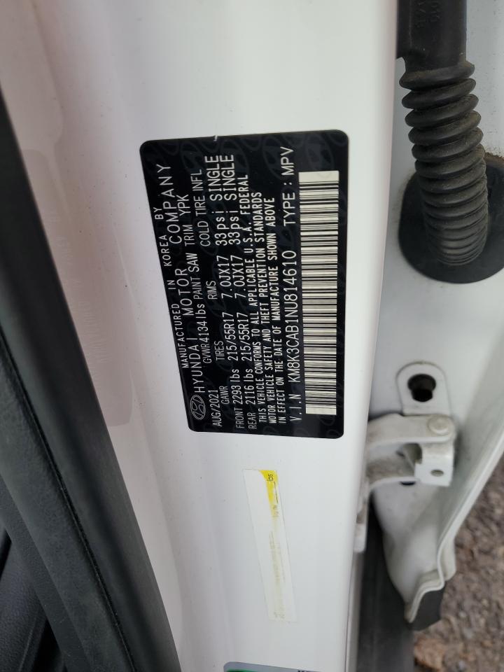 2022 HYUNDAI KONA SEL VIN:KM8K3CAB1NU814610