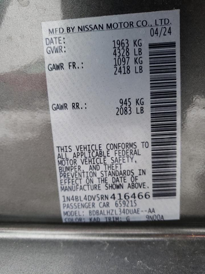 2024 NISSAN ALTIMA SV VIN:1N4BL4DV5RN416466