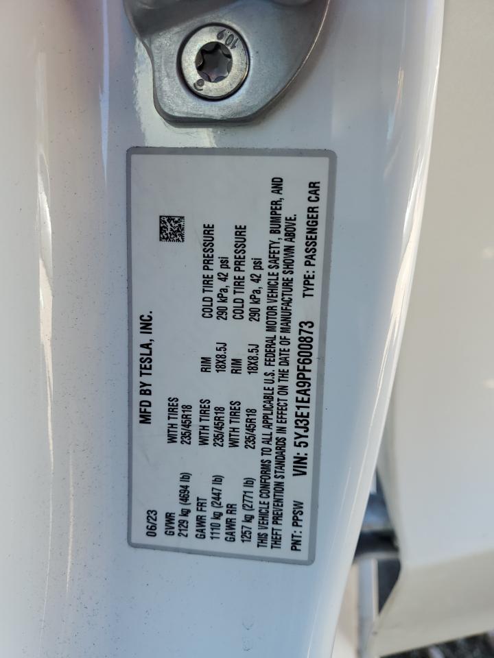 2023 TESLA MODEL 3  VIN:5YJ3E1EA9PF600873