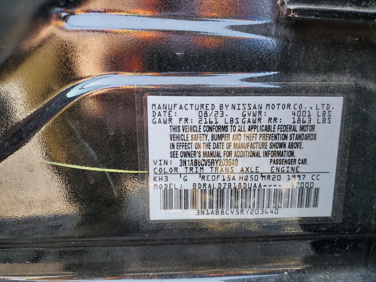 2024 NISSAN SENTRA SV VIN:3N1AB8CV5RY203640