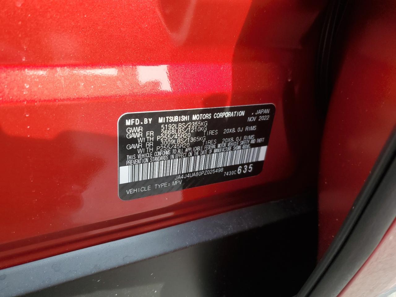 2023 MITSUBISHI OUTLANDER SE VIN:JA4J4UA80PZ025498