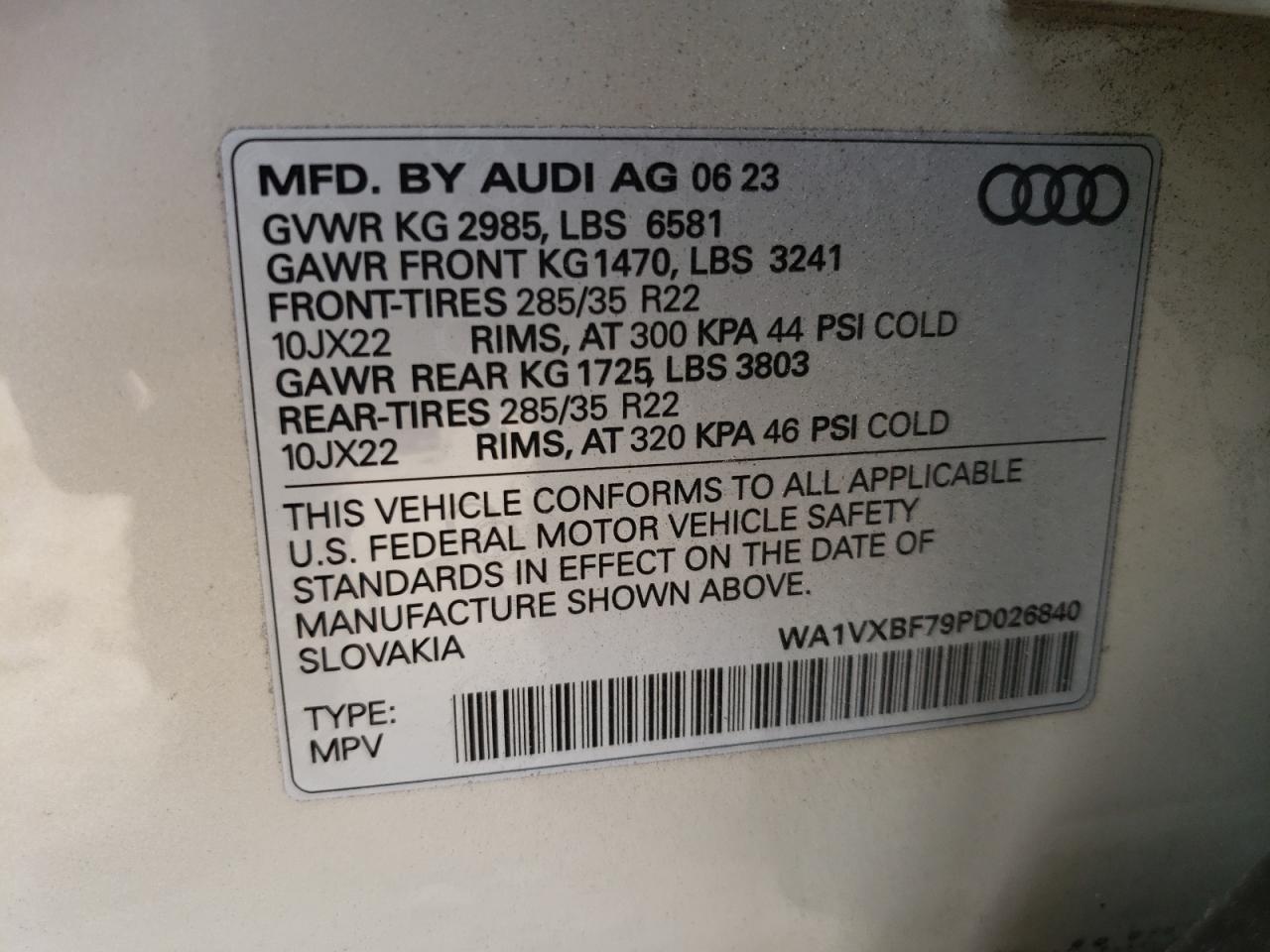 2023 AUDI Q7 PRESTIGE VIN:WA1VXBF79PD026840