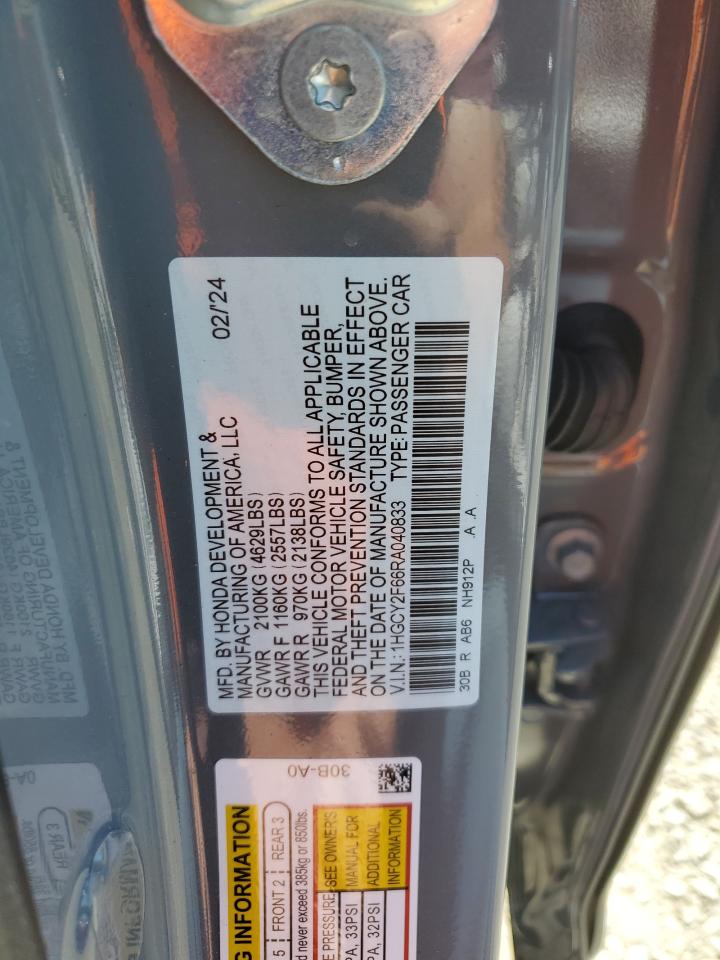 2024 HONDA ACCORD HYBRID EXL VIN:1HGCY2F66RA040833