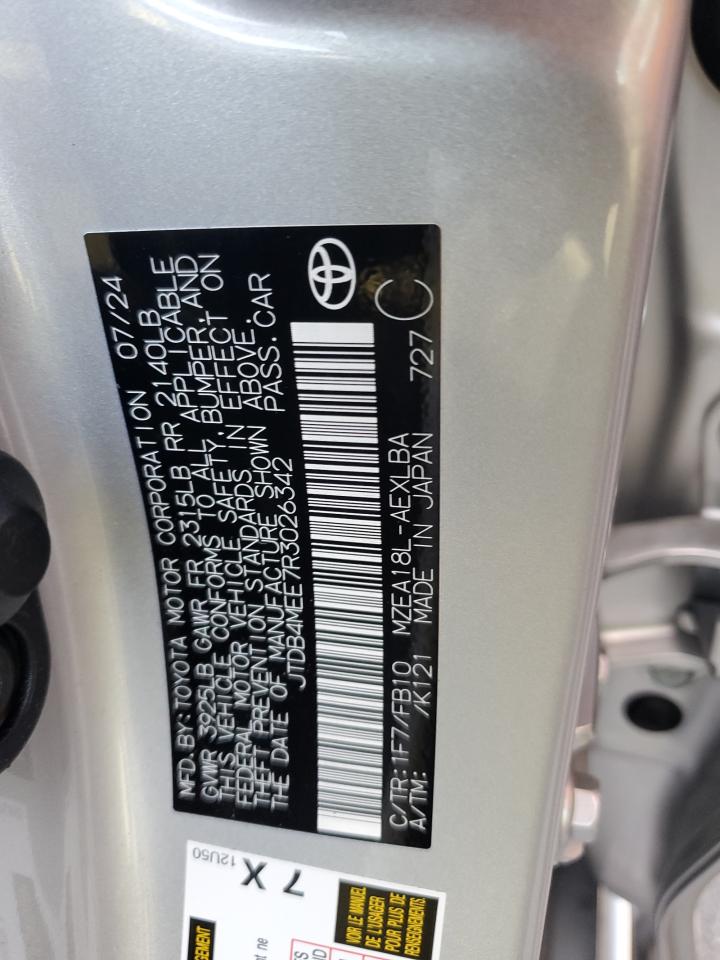 2024 TOYOTA COROLLA LE VIN:JTDB4MEE7R3026342