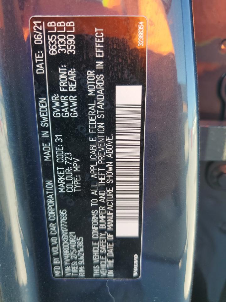 2022 VOLVO XC90 T8 RECHARGE INSCRIPTION EXPRESS VIN:YV4BR0CK6N1777695