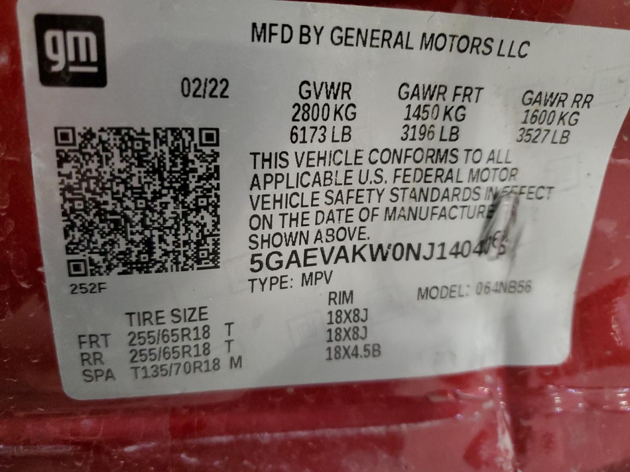 2022 BUICK ENCLAVE ESSENCE VIN:5GAEVAKW0NJ140406