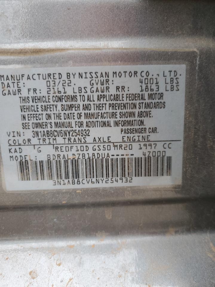 2022 NISSAN SENTRA SV VIN:3N1AB8CV6NY254932