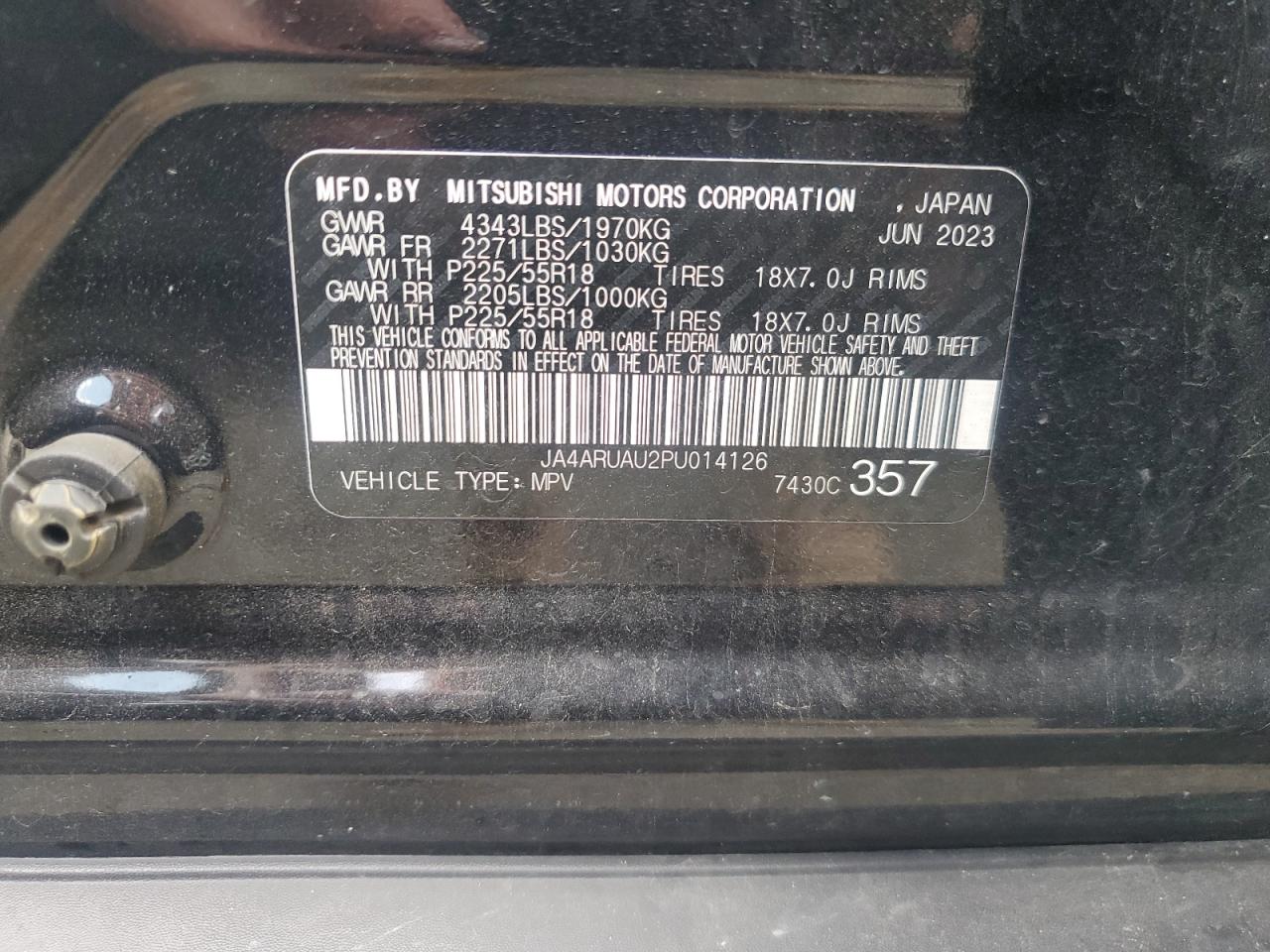 2023 MITSUBISHI OUTLANDER SPORT S/SE VIN:JA4ARUAU2PU014126