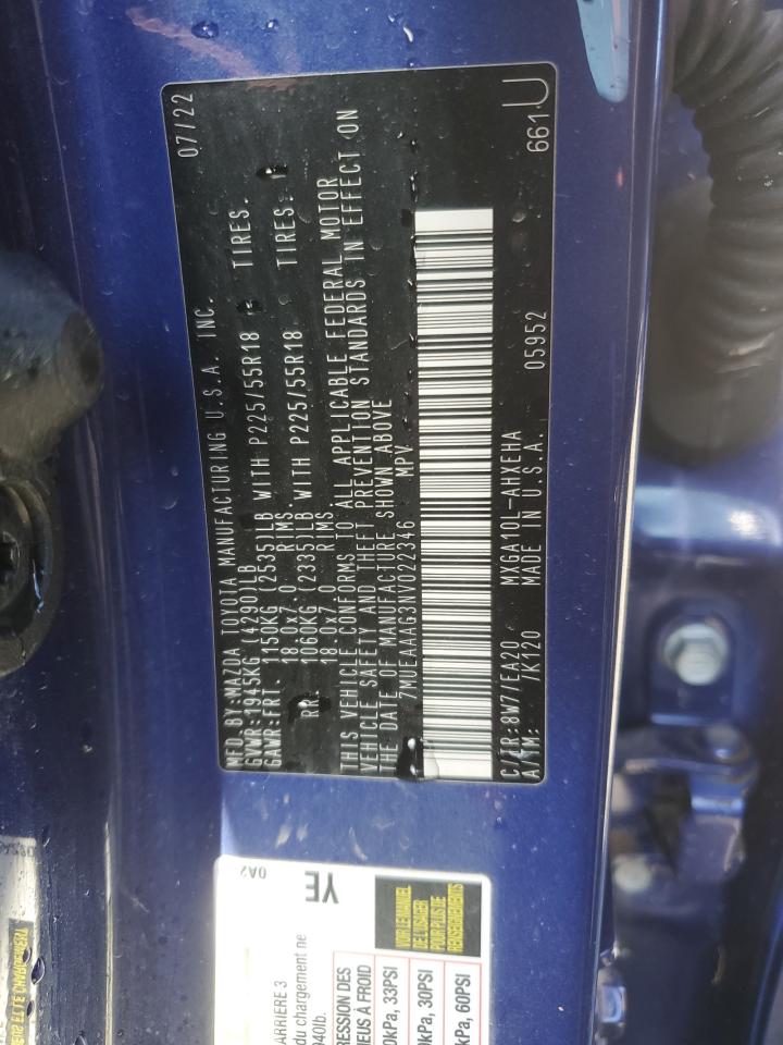 2022 TOYOTA COROLLA CROSS XLE VIN:7MUEAAAG3NV022346