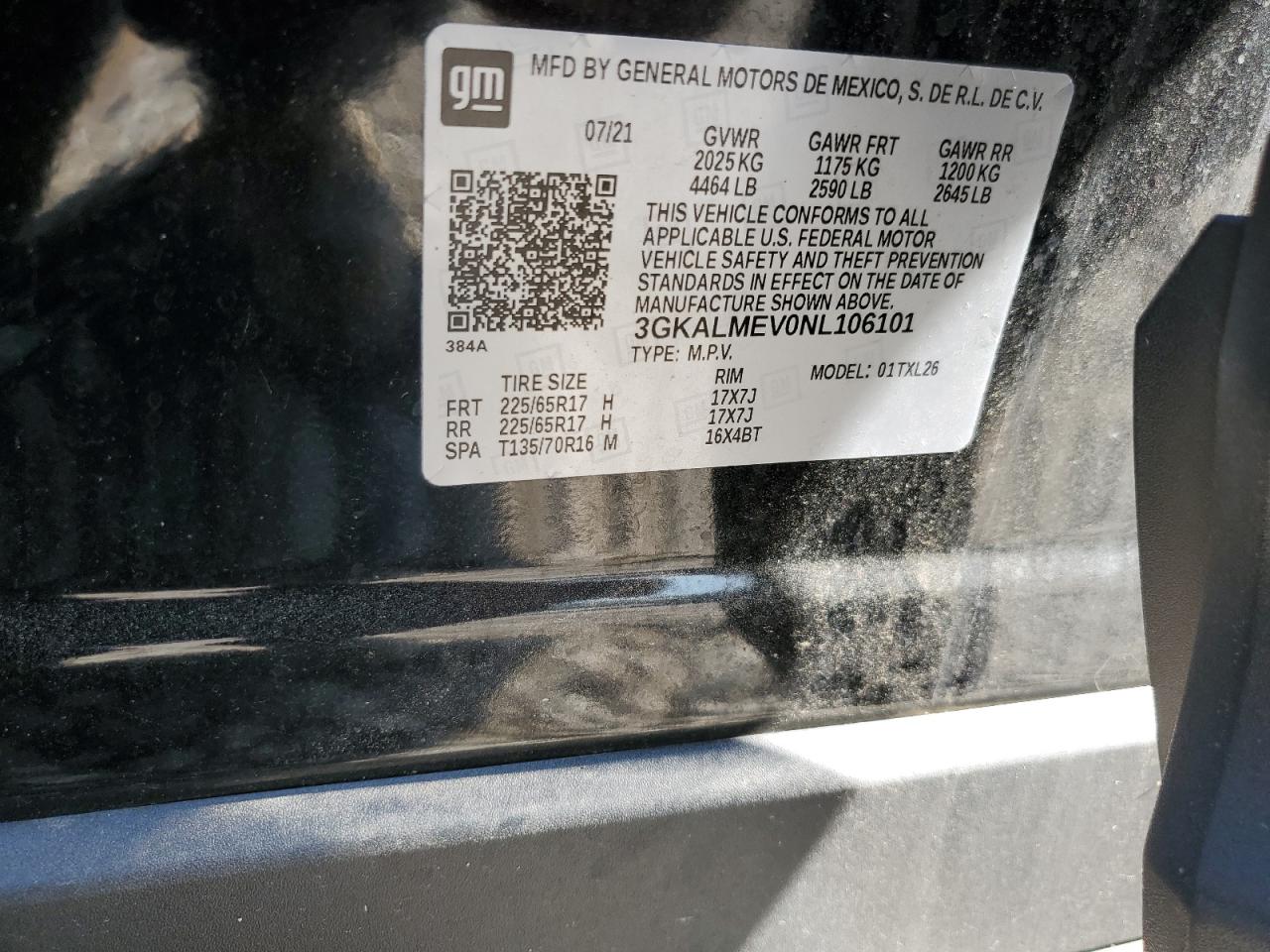 2022 GMC TERRAIN SLE VIN:3GKALMEV0NL106101