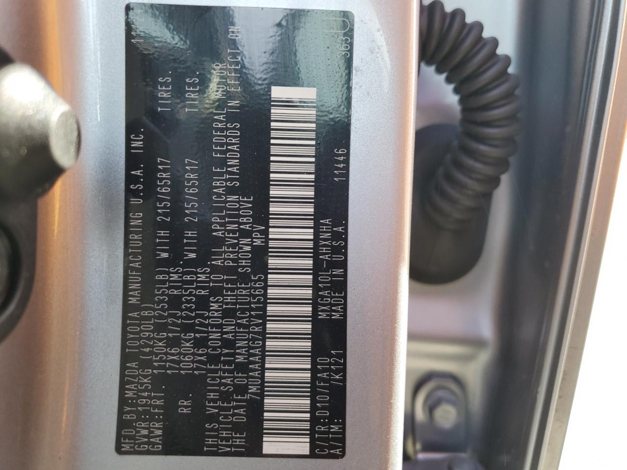 2024 TOYOTA COROLLA CROSS L VIN:7MUAAAAG7RV115665
