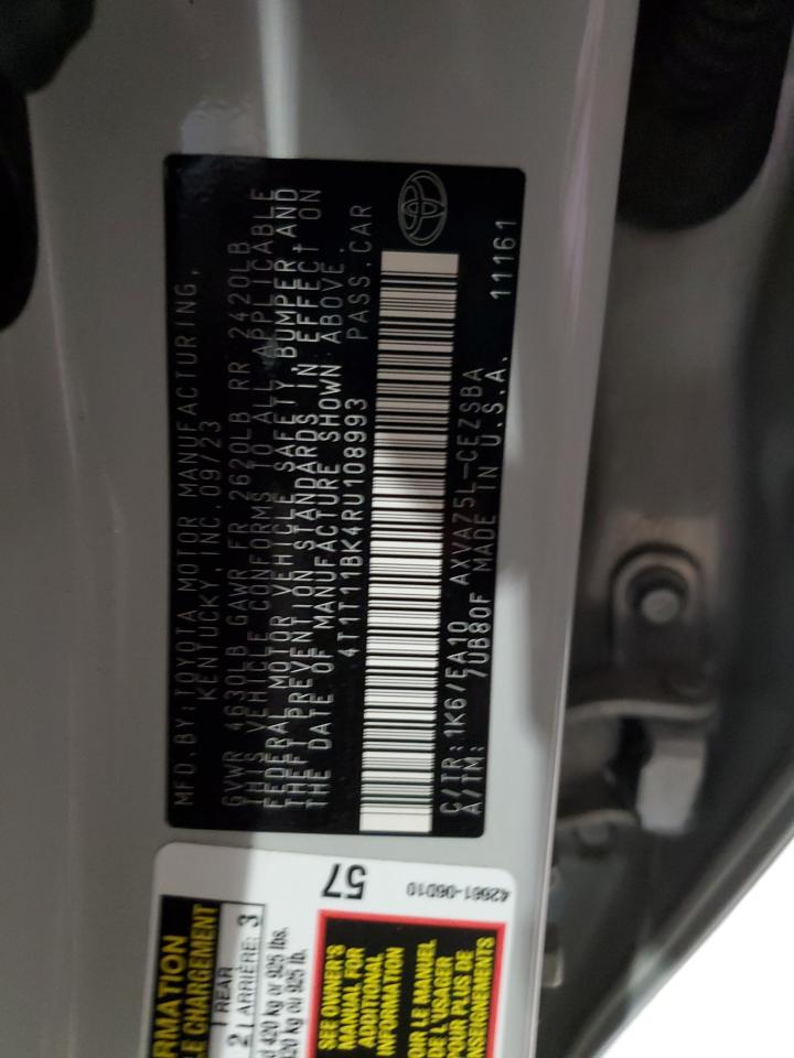 2024 TOYOTA CAMRY SE NIGHT SHADE VIN:4T1T11BK4RU108993