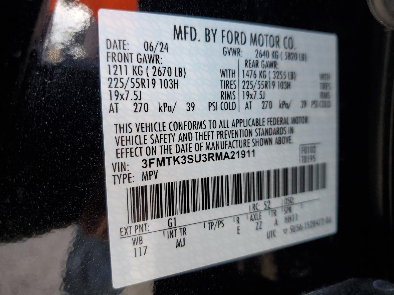 2024 FORD MUSTANG MACH-E PREMIUM VIN:3FMTK3SU3RMA21911