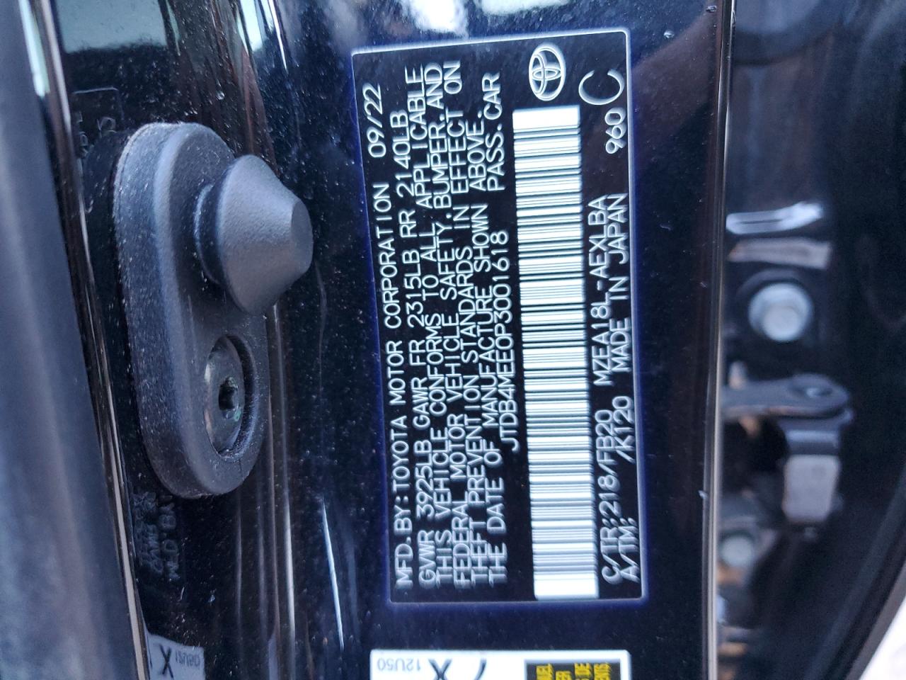 2023 TOYOTA COROLLA LE VIN:JTDB4MEE0P3001618