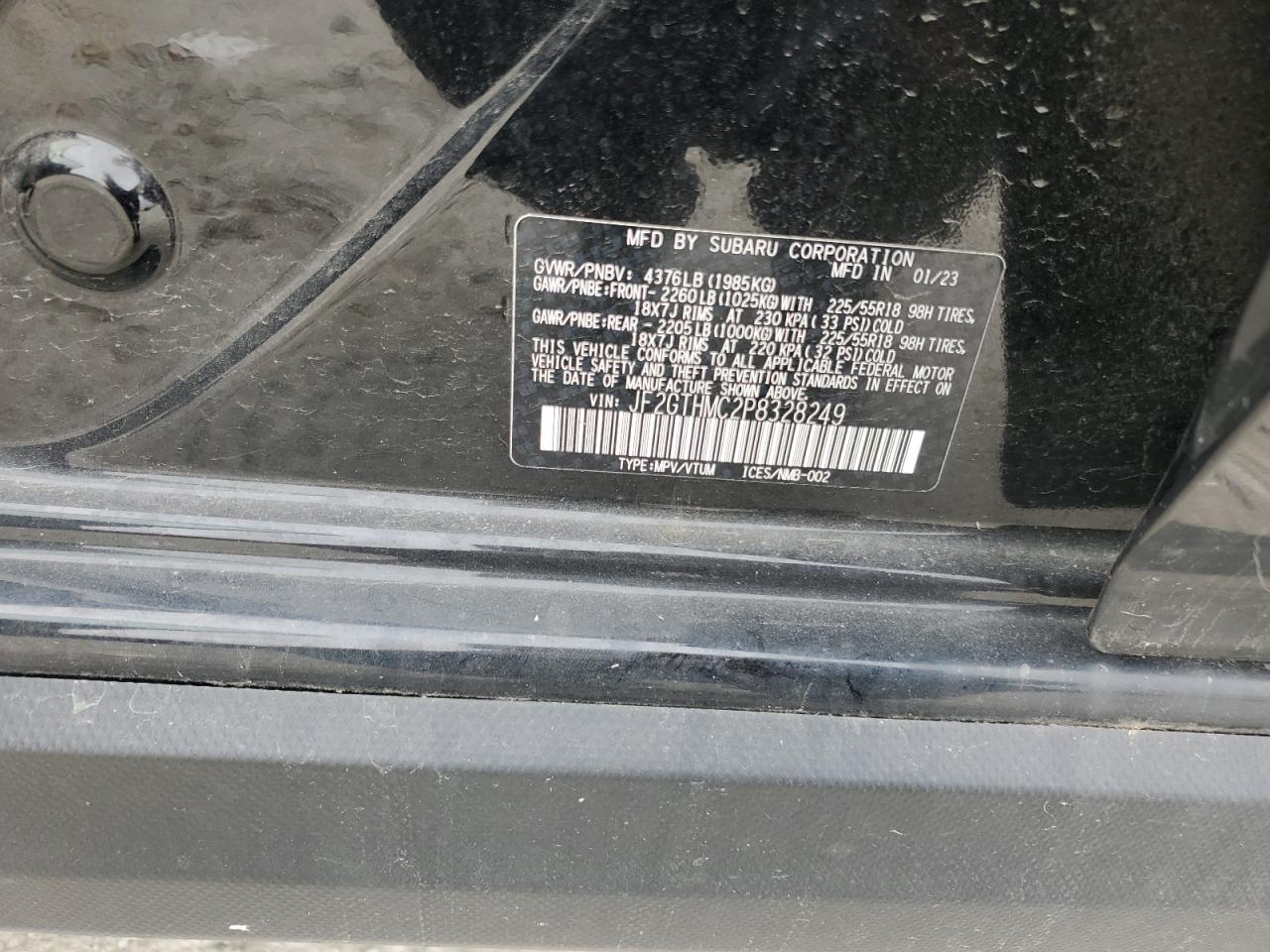 2023 SUBARU CROSSTREK LIMITED VIN:JF2GTHMC2P8328249