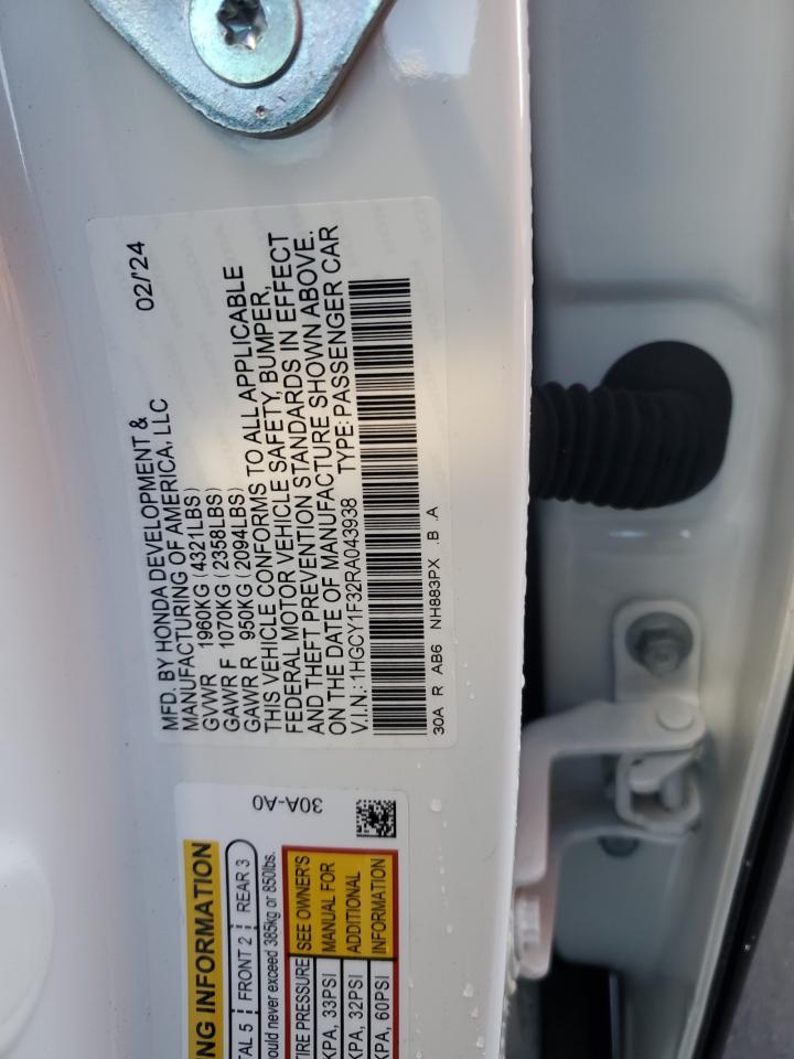 2024 HONDA ACCORD EX VIN:1HGCY1F32RA043938