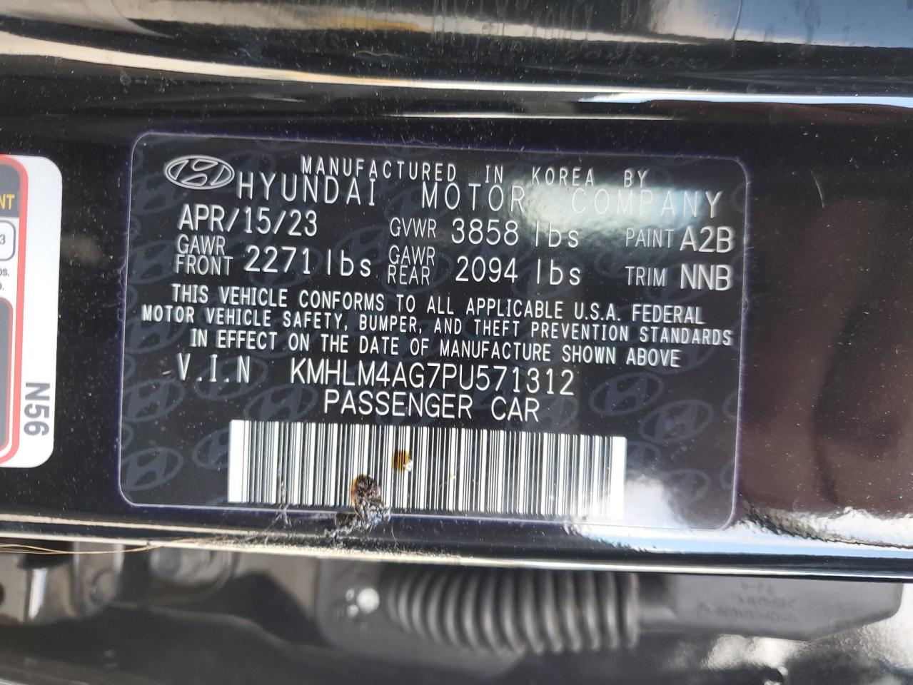 2023 HYUNDAI ELANTRA SEL VIN:KMHLM4AG7PU571312