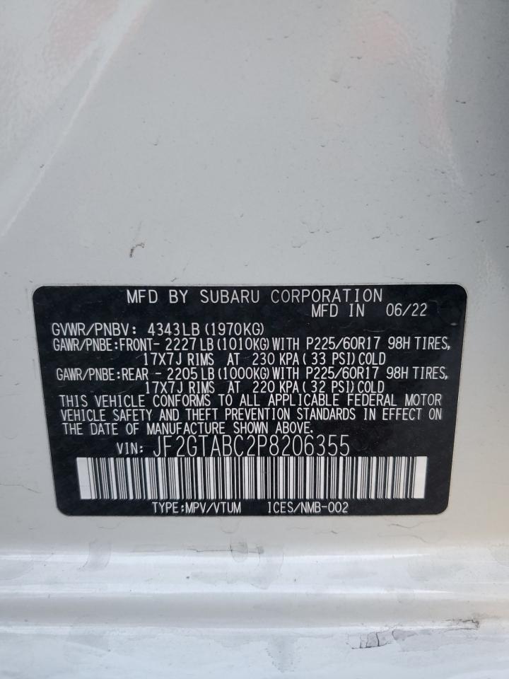 2023 SUBARU CROSSTREK  VIN:JF2GTABC2P8206355