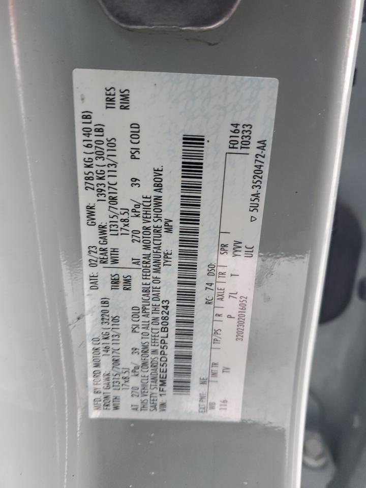 2023 FORD BRONCO BASE VIN:1FMEE5DP5PLB08243