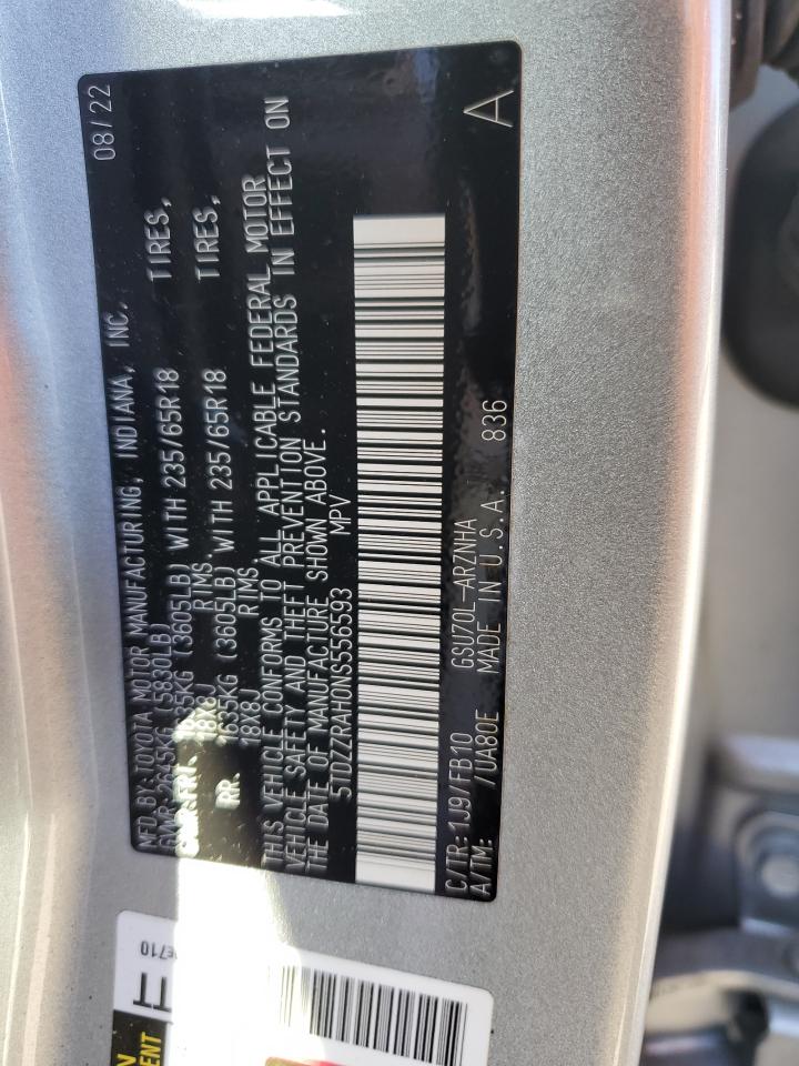 2022 TOYOTA HIGHLANDER L VIN:5TDZZRAH0NS556593