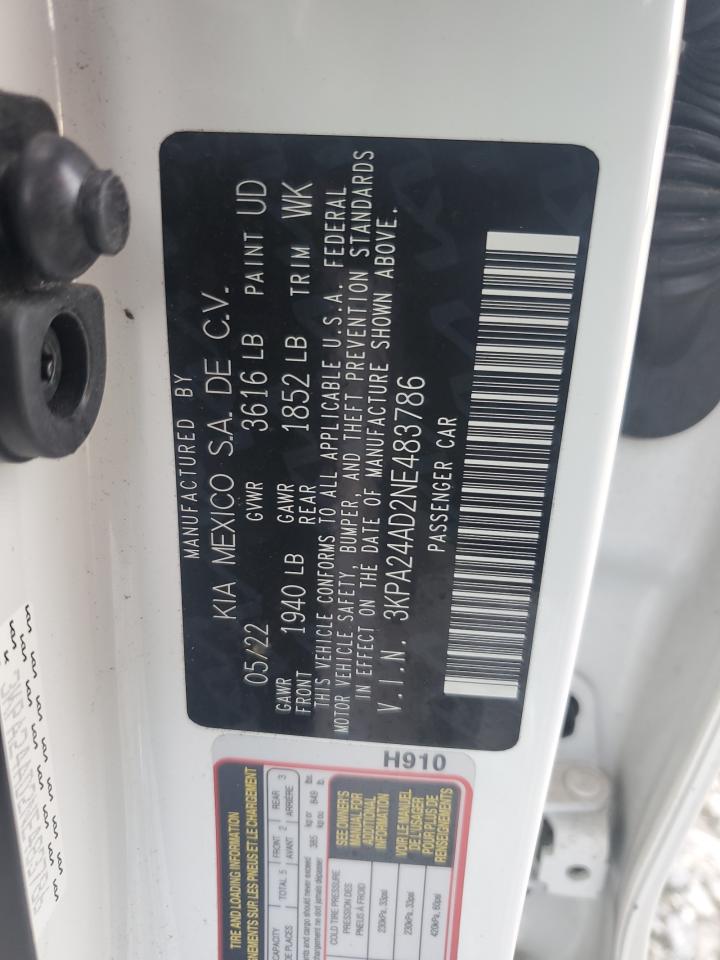 2022 KIA RIO LX VIN:3KPA24AD2NE483786