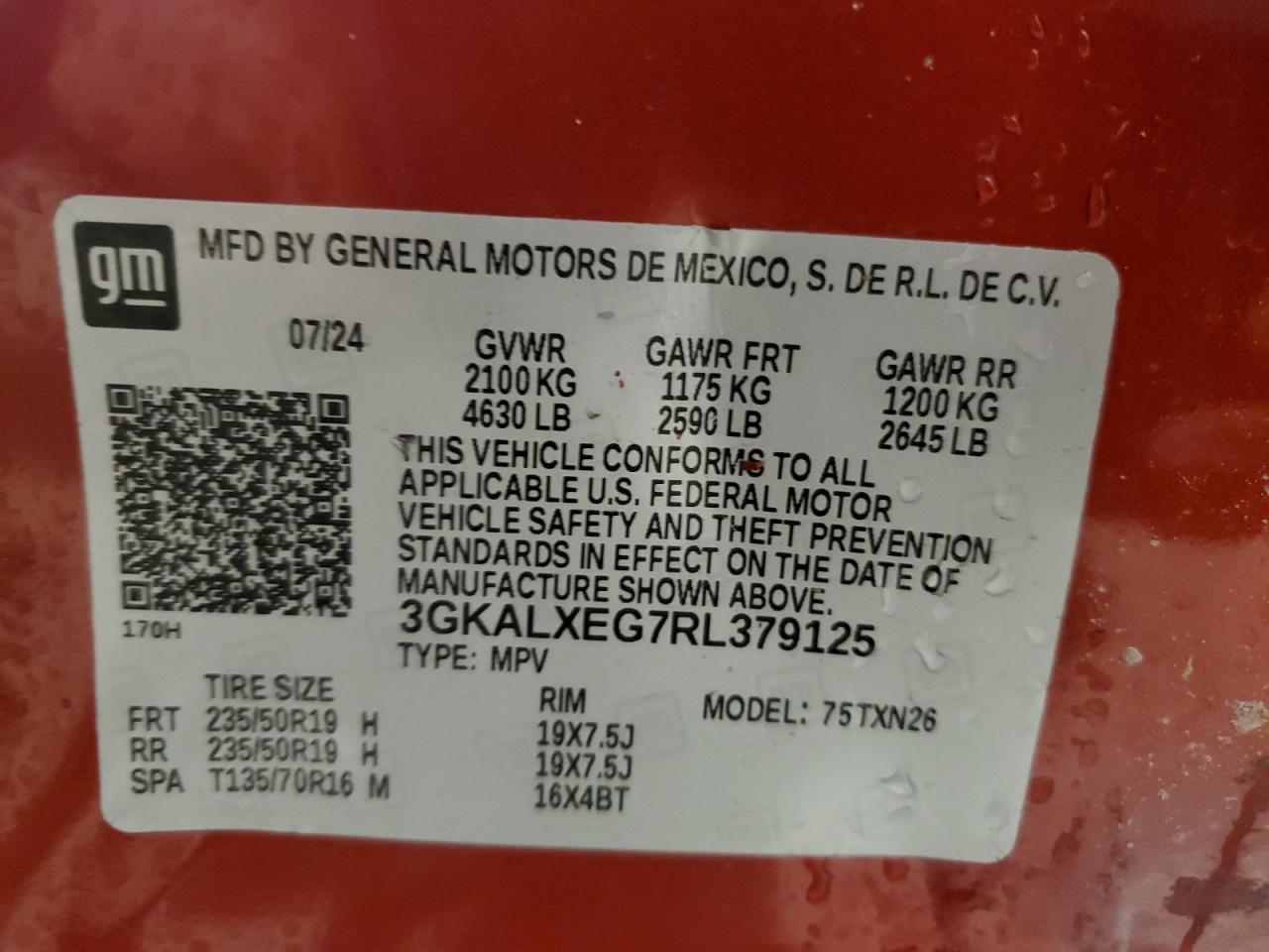2024 GMC TERRAIN DENALI VIN:3GKALXEG7RL379125
