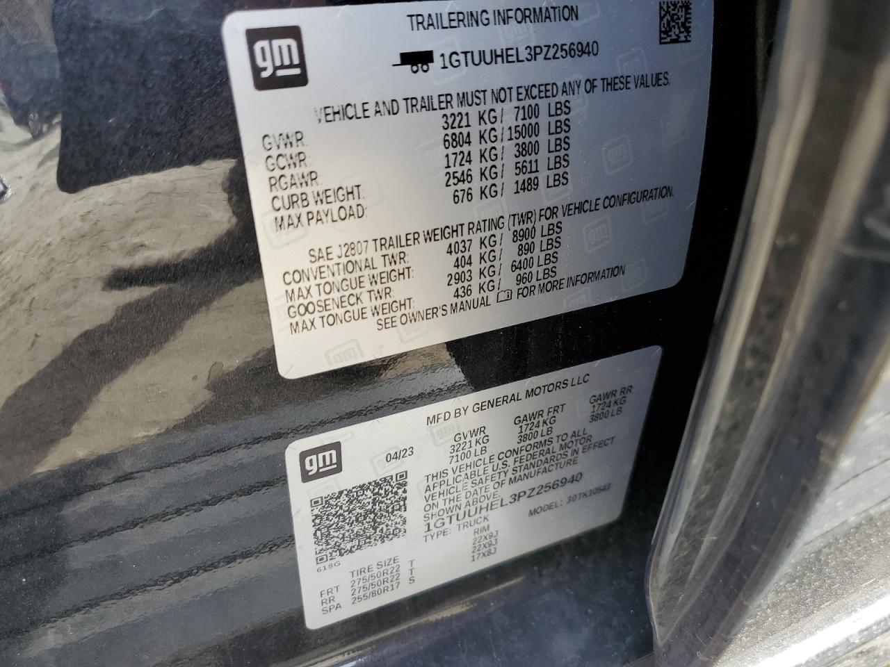 2023 GMC SIERRA K1500 DENALI ULTIMATE VIN:1GTUUHEL3PZ256940