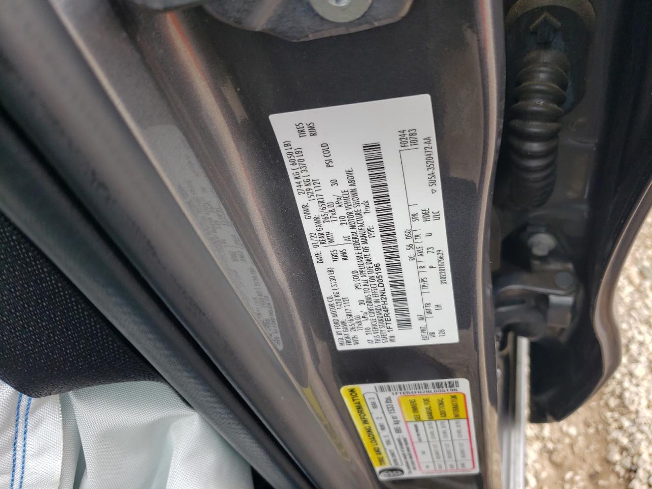 2022 FORD RANGER XL VIN:1FTER4FH2NLD05196