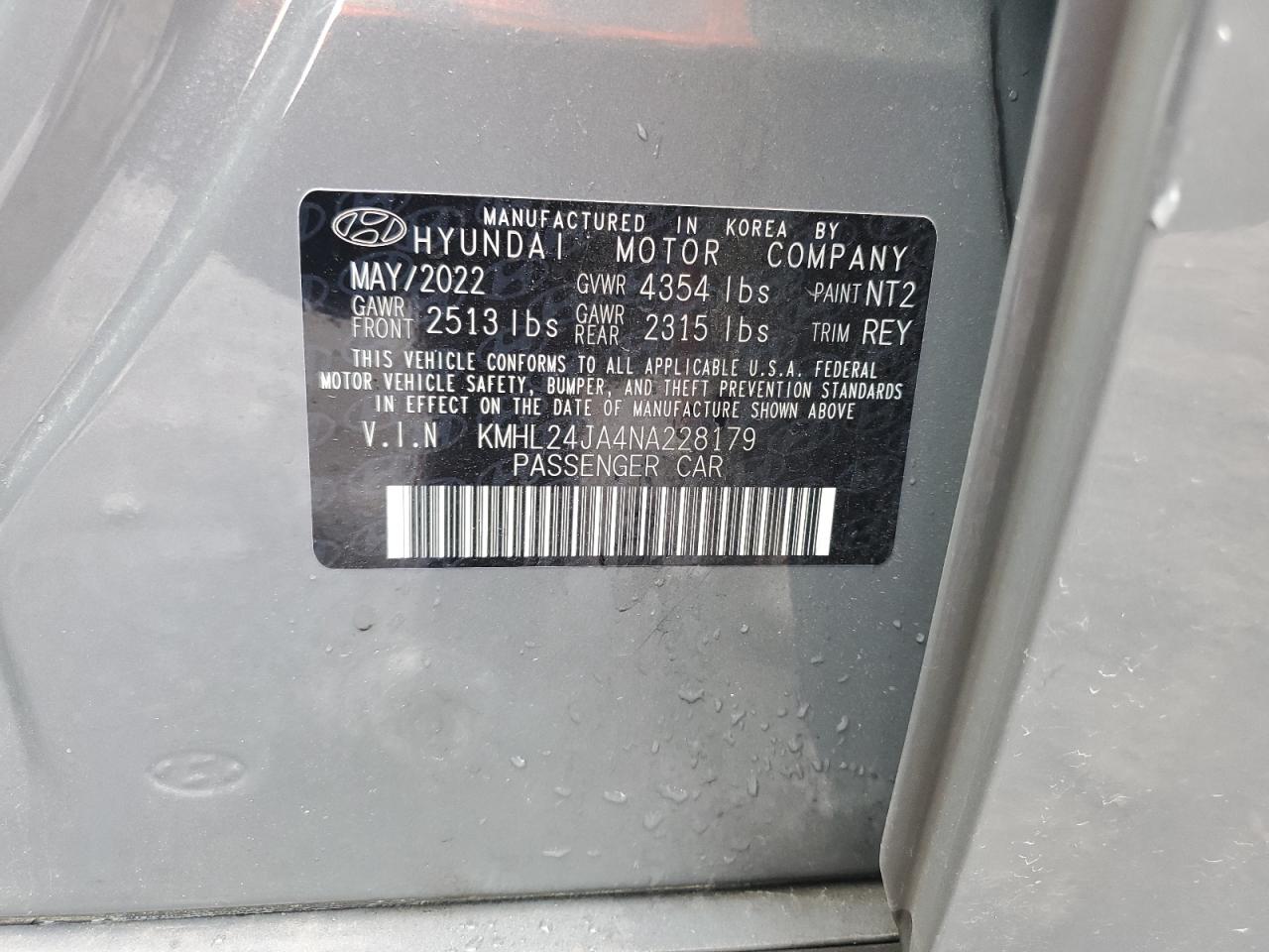 2022 HYUNDAI SONATA SE VIN:KMHL24JA4NA228179