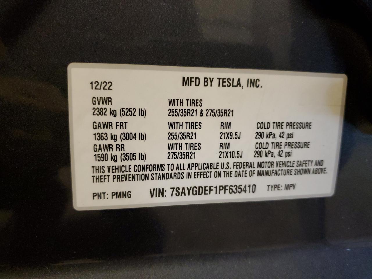 2023 TESLA MODEL Y  VIN:7SAYGDEF1PF635410