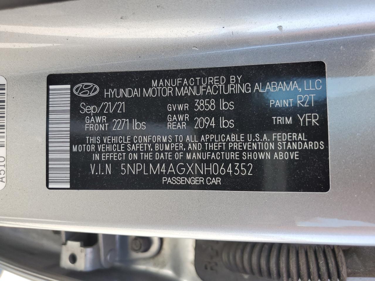 2022 HYUNDAI ELANTRA SEL VIN:5NPLM4AGXNH064352