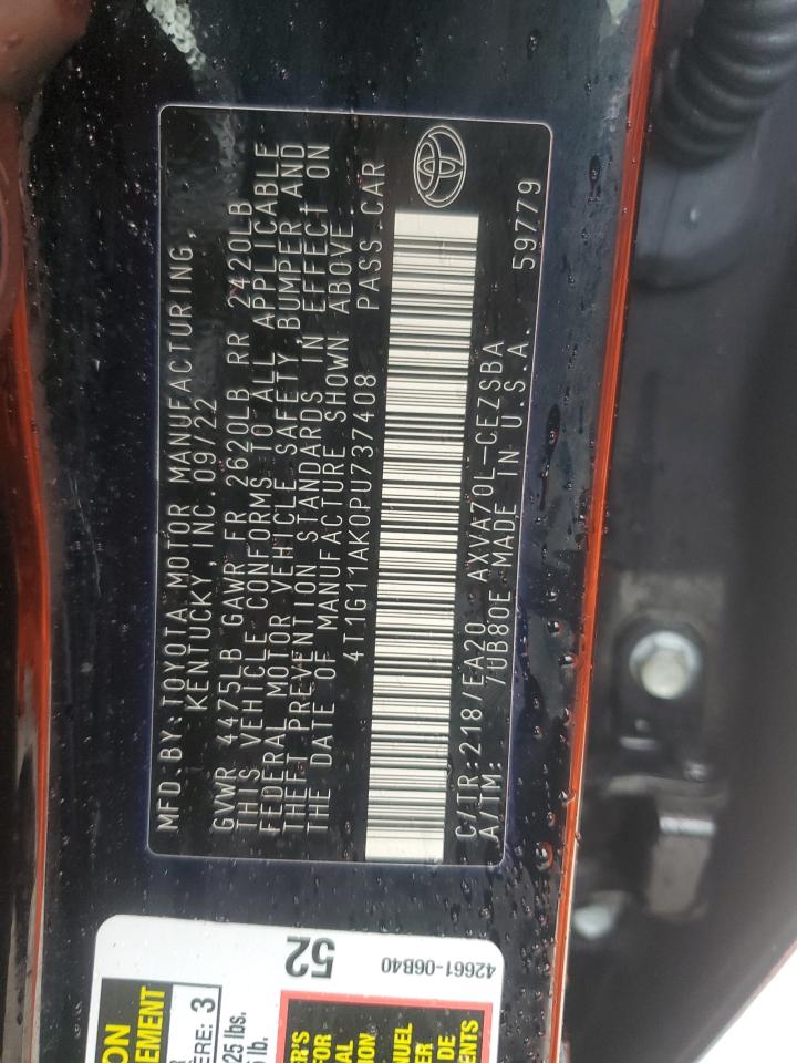 2023 TOYOTA CAMRY SE NIGHT SHADE VIN:4T1G11AK0PU737408