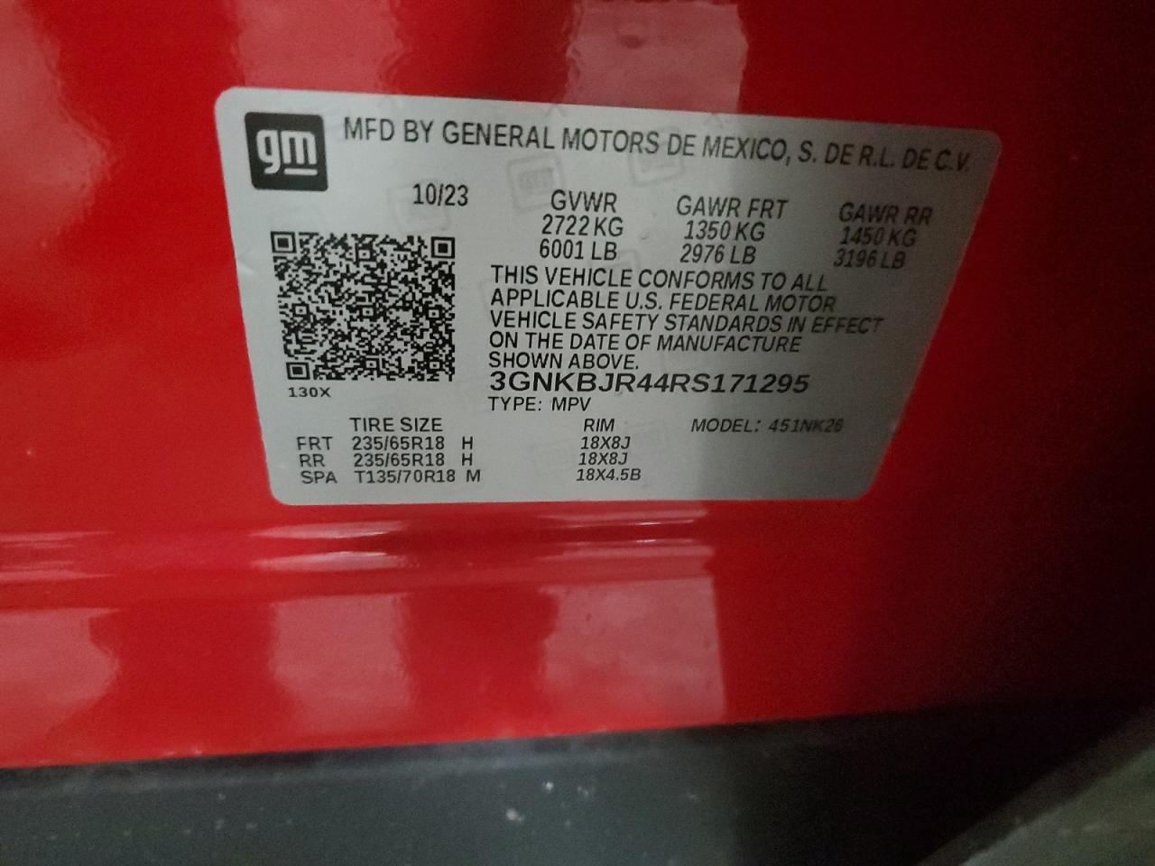 2024 CHEVROLET BLAZER 3LT VIN:3GNKBJR44RS171295