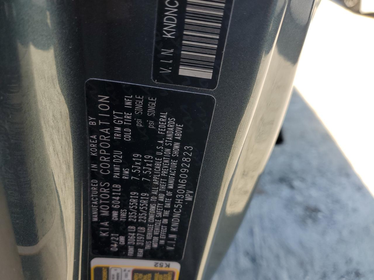 2022 KIA CARNIVAL EX VIN:KNDNC5H30N6092823