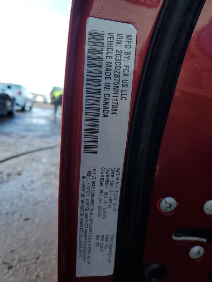 2022 DODGE CHALLENGER R/T VIN:2C3CDZBT5NH117884