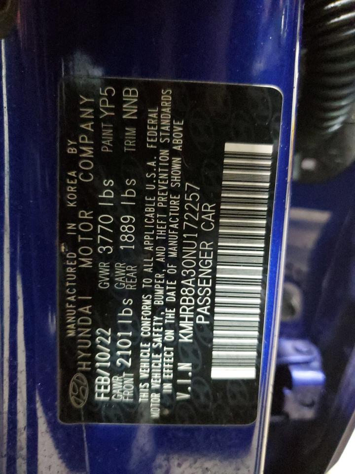 2022 HYUNDAI VENUE SE VIN:KMHRB8A30NU172257