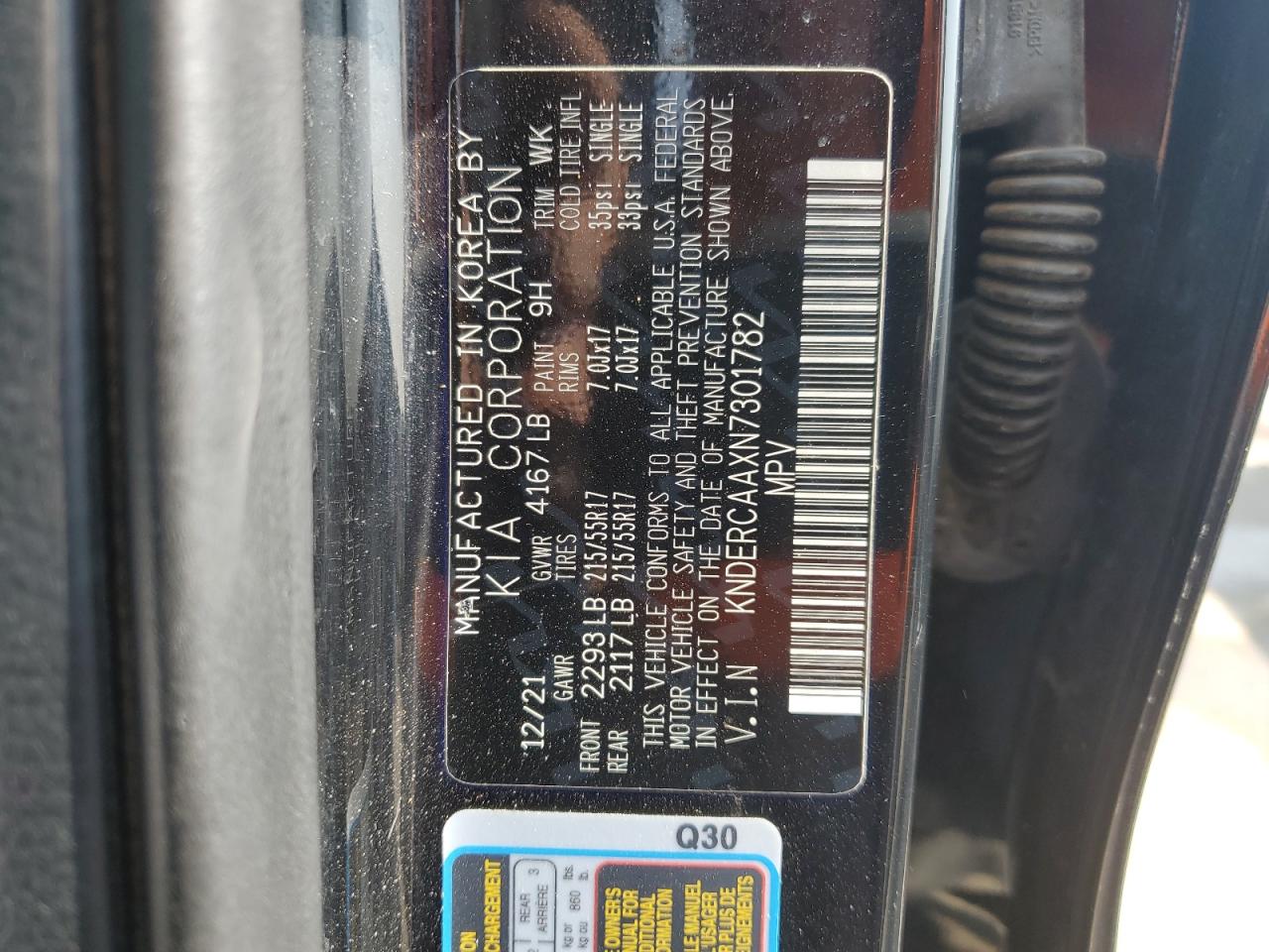 2022 KIA SELTOS EX VIN:KNDERCAAXN7301782
