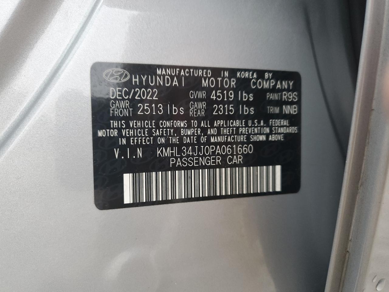 2023 HYUNDAI SONATA HYBRID VIN:KMHL34JJ0PA061660
