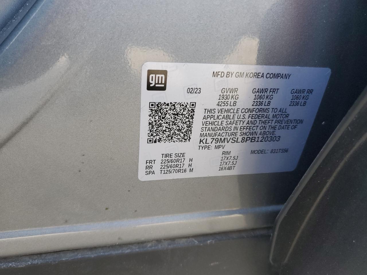 2023 CHEVROLET TRAILBLAZER ACTIV VIN:KL79MVSL8PB120303