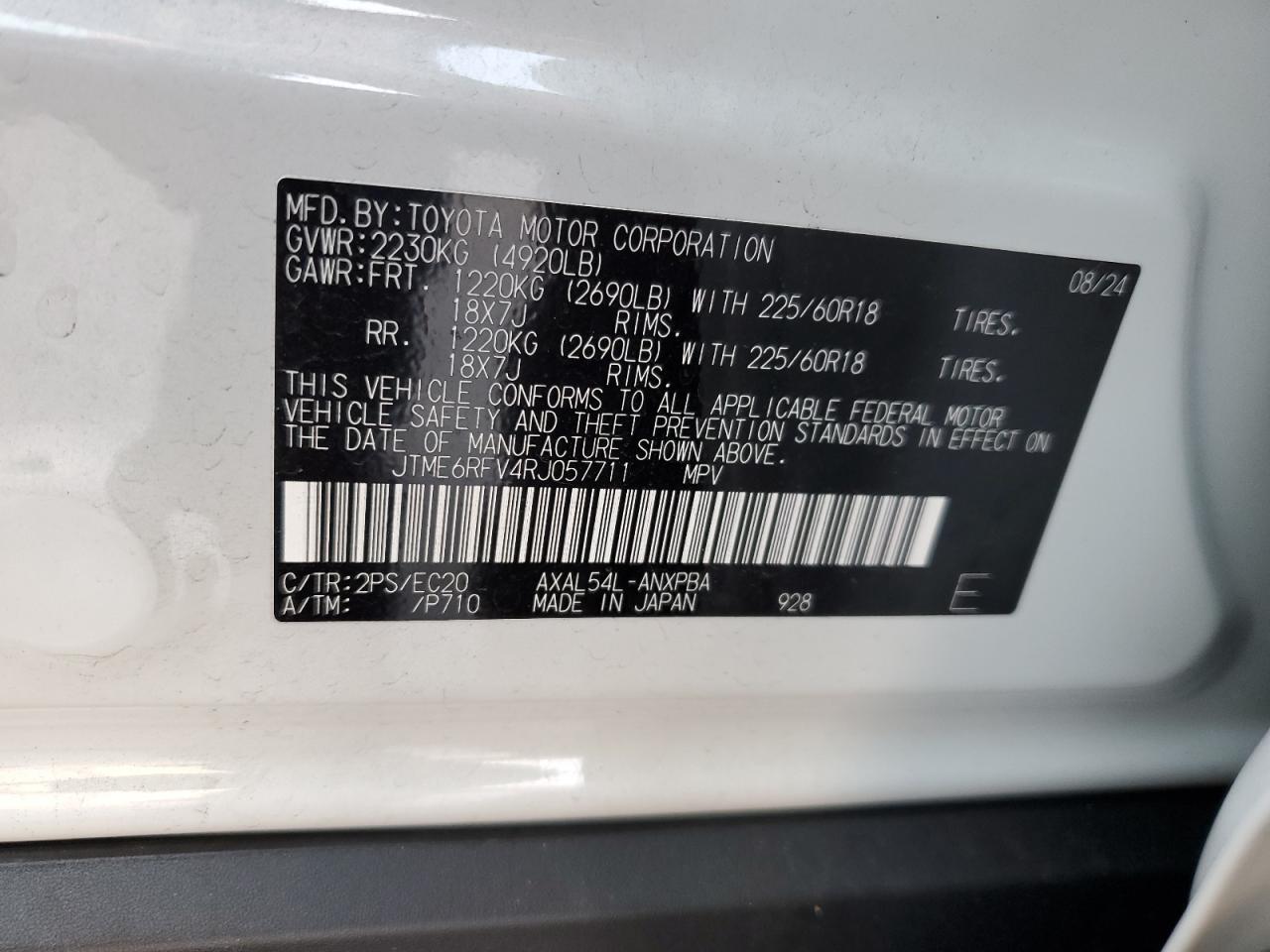 2024 TOYOTA RAV4 XSE VIN:JTME6RFV4RJ057711