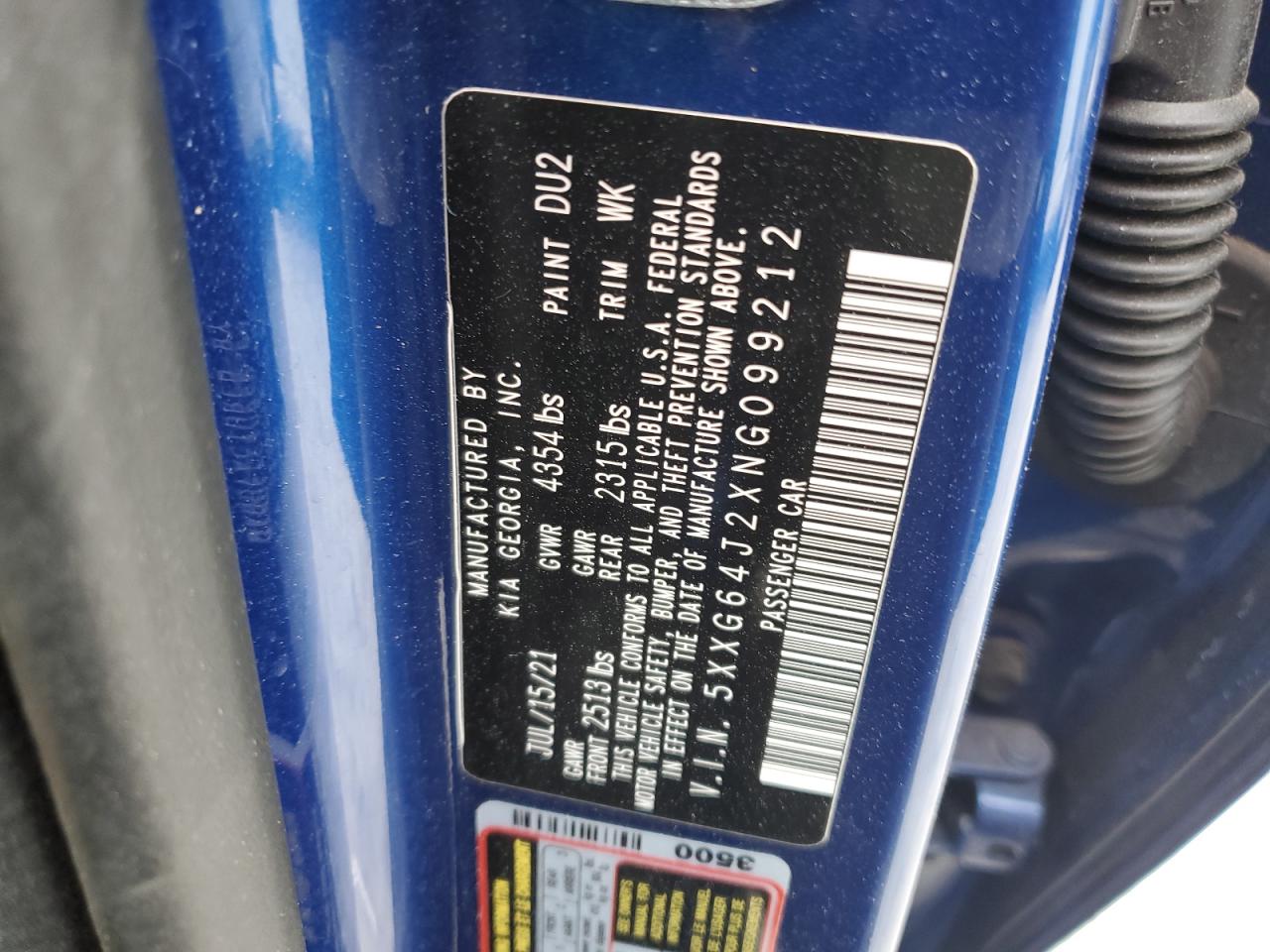 2022 KIA K5 GT LINE VIN:5XXG64J2XNG099212