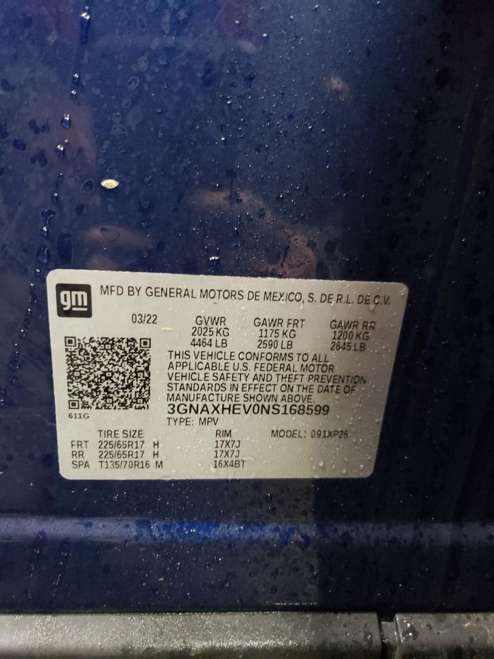 2022 CHEVROLET EQUINOX LS VIN:3GNAXHEV0NS168599