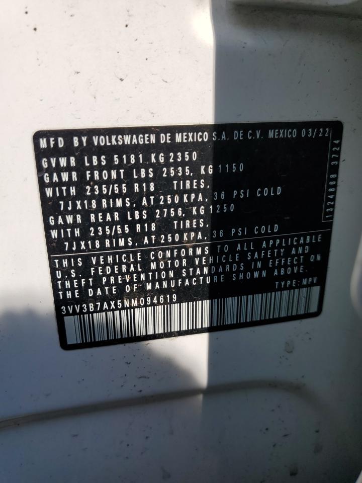 2022 VOLKSWAGEN TIGUAN SE VIN:3VV3B7AX5NM094619