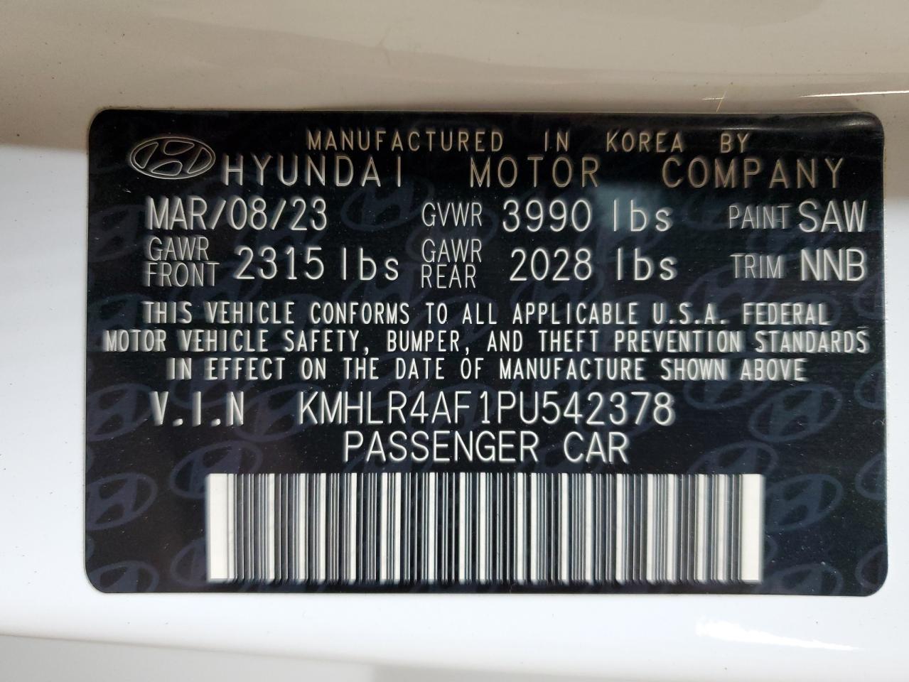 2023 HYUNDAI ELANTRA N LINE VIN:KMHLR4AF1PU542378