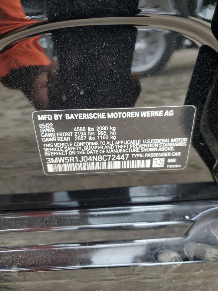 2022 BMW 330I  VIN:3MW5R1J04N8C72447