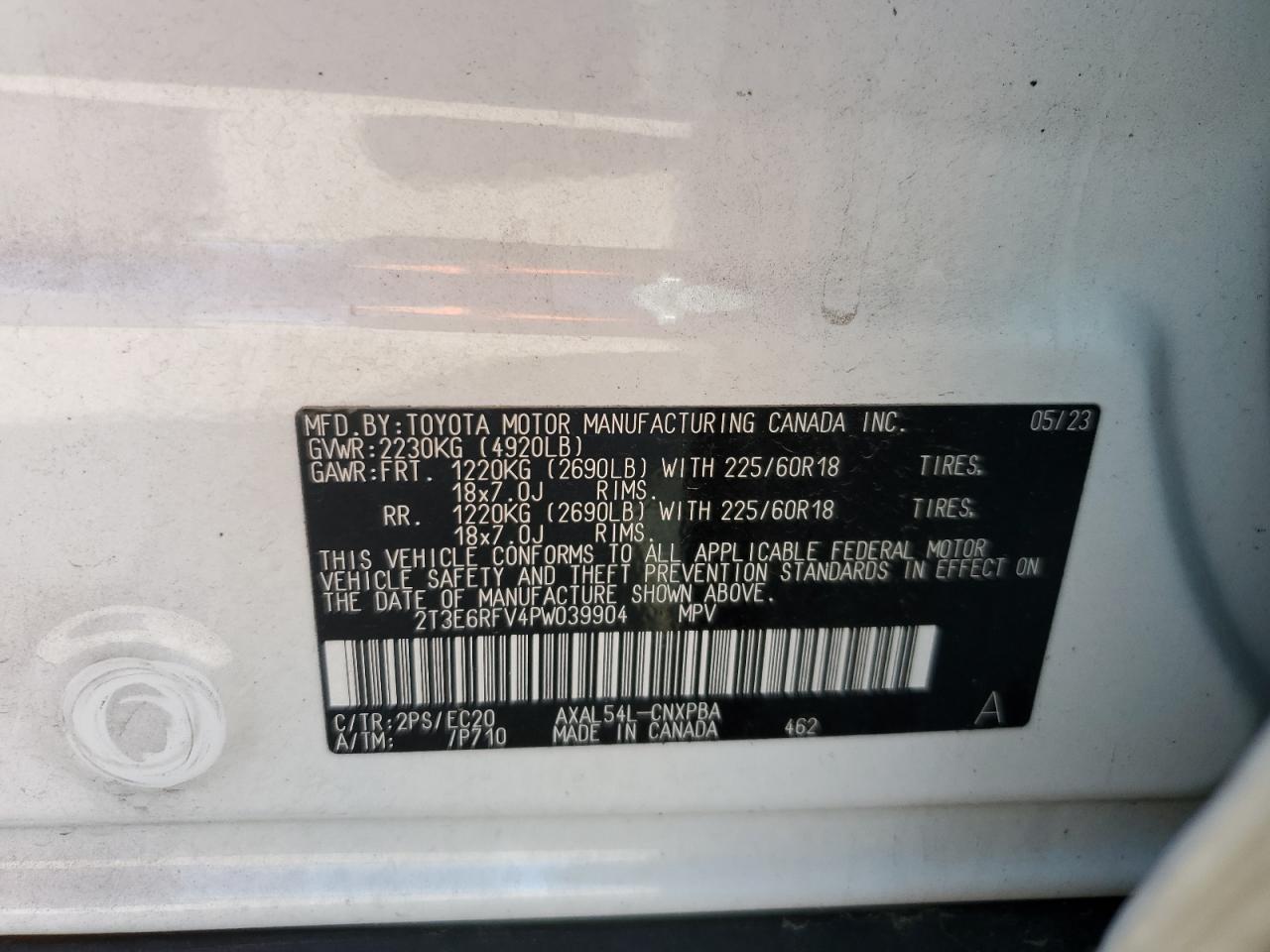 2023 TOYOTA RAV4 XSE VIN:2T3E6RFV4PW039904