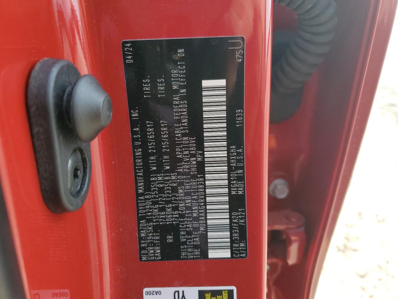 2024 TOYOTA COROLLA CROSS LE VIN:7MUBAAAG4RV088381