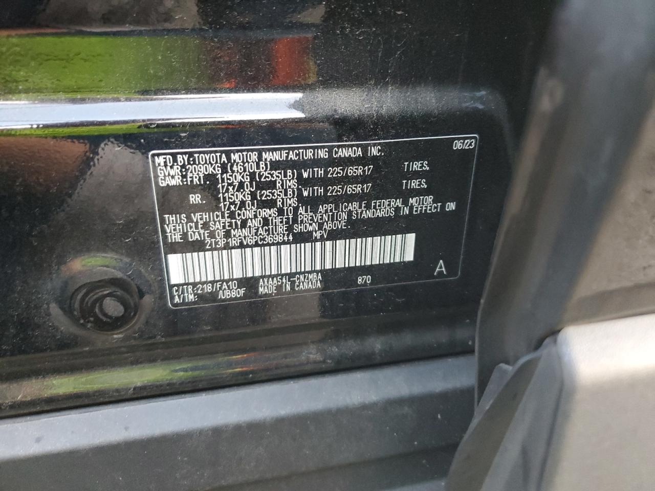 2023 TOYOTA RAV4 XLE VIN:2T3P1RFV6PC369844